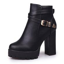 Romwe Side Zip Buckle Decor Chunky Boots