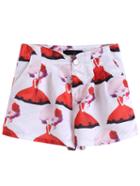 Romwe With Button Catoon Print Shorts