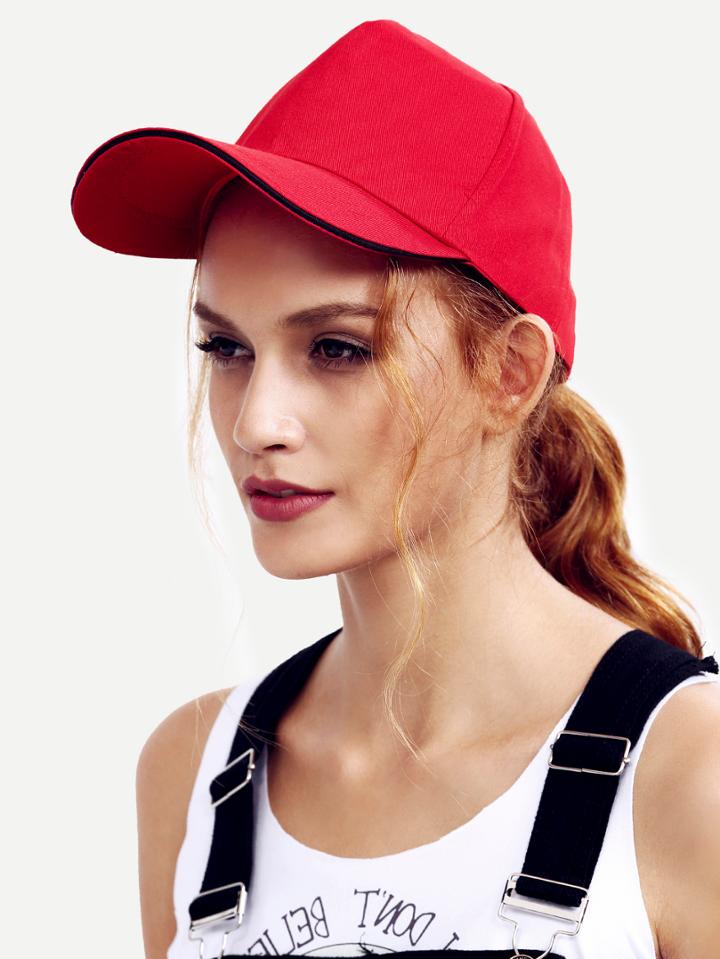Romwe Red Basic Cotton Baseball Hat