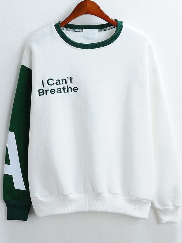 Romwe Round Neck Letter Print Green Sweatshirt