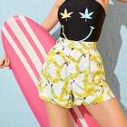 Romwe Allover Banana Print High Waist Shorts