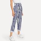 Romwe Drawstring Waist Striped Pant