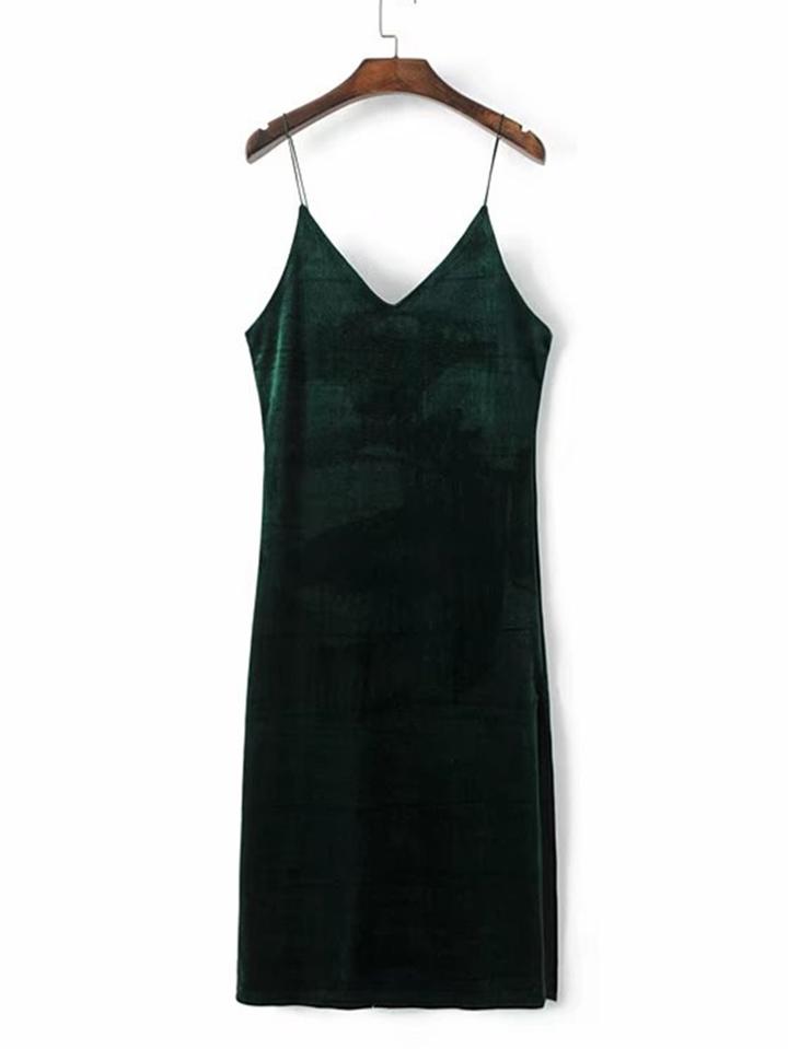 Romwe V Neckline Velvet Cami Dress