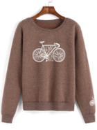 Romwe Round Neck Bicycle Print Sweatshirt