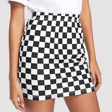 Romwe Plaid Print Bodycon Skirt