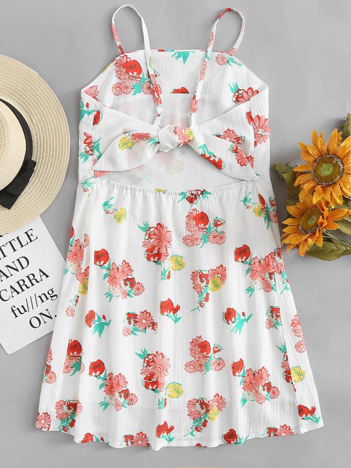 Romwe Floral Print Open Back Cami Dress