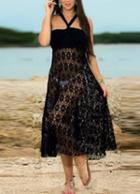 Romwe Strapless Hollow Lace Black Dress