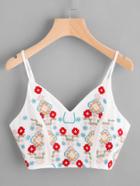 Romwe Calico Embroidered Cami Top