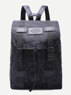 Romwe Camouflage Black Buckled Strap Drawstring Nylon Backpack