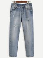 Romwe Blue Distressed Bleached Wash Jeans