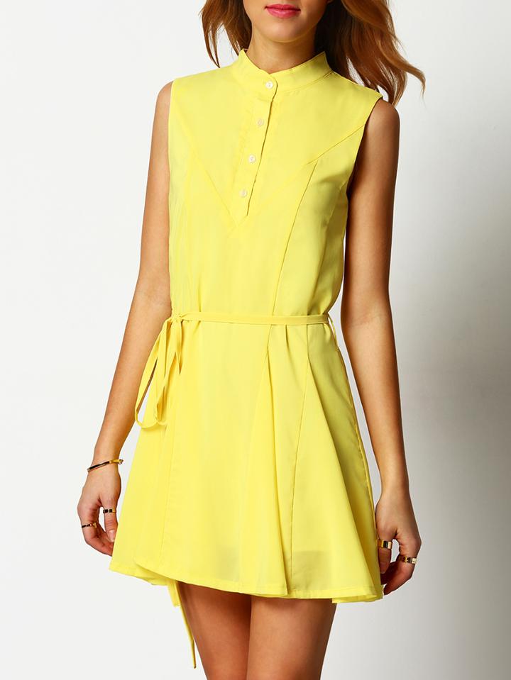 Romwe Stand Collar Shift Shirt Dress With Belt