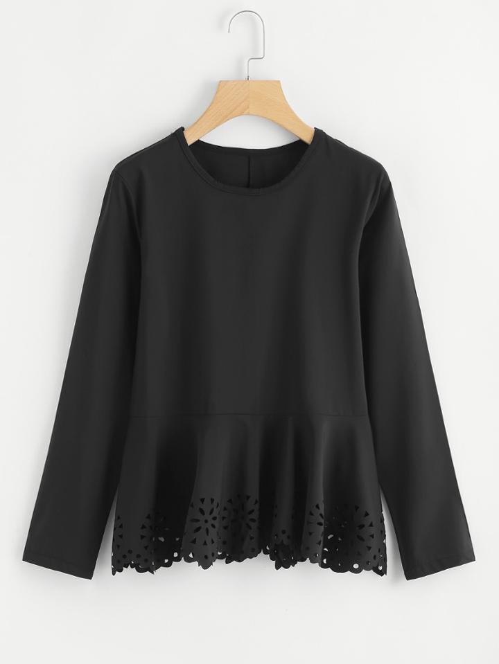 Romwe Laser Cut Pep Hem Top