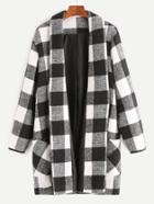 Romwe Black And White Checkered Shawl Collar Coat
