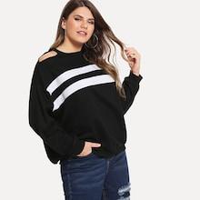 Romwe Plus Cold-shoulder Striped Sweatshirt