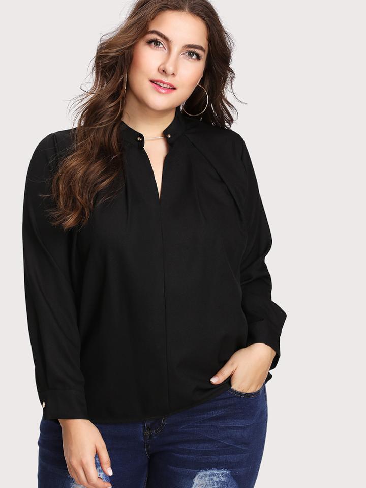 Romwe Metal Detail Neck Shirt