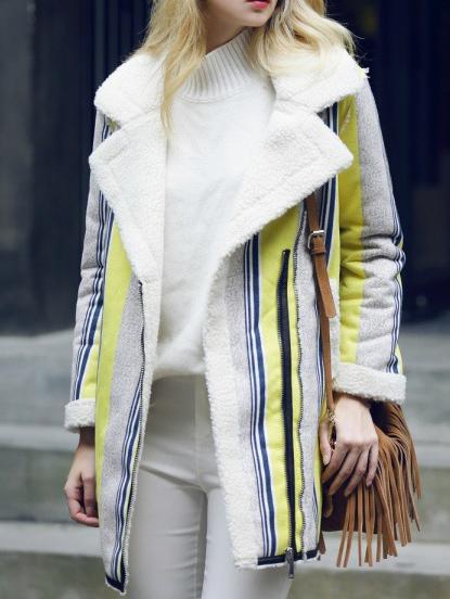Romwe Lapel Vertical Striped Long Coat