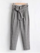 Romwe Ruffle Trim Self Tie Glen Plaid Pants