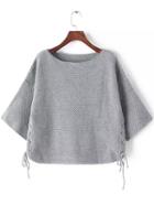Romwe Half Sleeve Lace Up Grey Sweater
