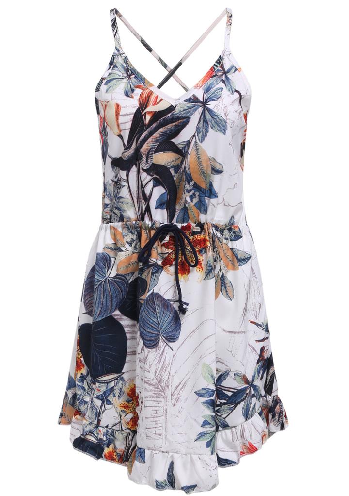 Romwe Spaghetti Strap Floral Ruffle Dress