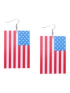 Romwe Usa Flag Rectangle Drop Earrings