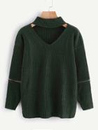 Romwe Choker Neck Zip Detail Sweater