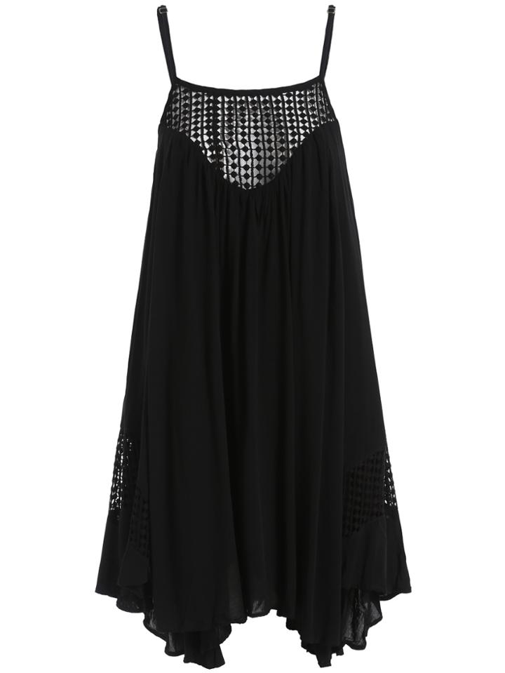 Romwe Spaghetti Strap Hollow Pleated Cami Top