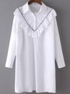 Romwe Ruffle Beaded White Shirt Dress
