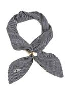 Romwe Pinstriped Twilly Scarf With Faux Pearl