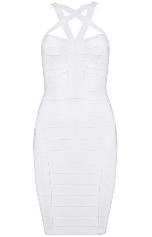 Romwe White Criss Cross Body Conscious Bandage Dress
