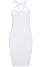 Romwe White Criss Cross Body Conscious Bandage Dress