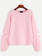 Romwe Pink Cut Out Sleeve Drop Shoulder Seam Sweatshirt