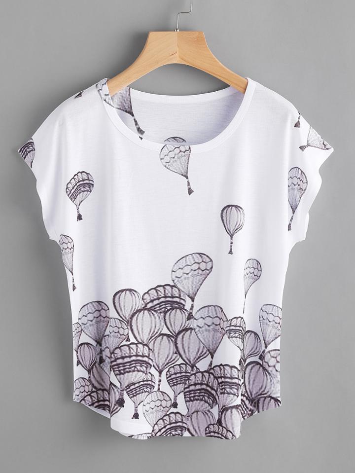 Romwe Hot Air Balloon Print Batwing Tee
