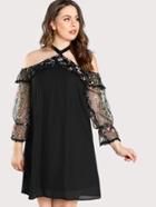 Romwe Cold Shoulder Floral Embroidered Dress