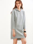 Romwe Grey Drop Shoulder High Low Hooded Sweatshirt Dress