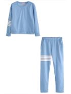 Romwe Blue Striped Sweatshirt With Elastic Waist Pants