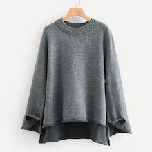 Romwe Button Detail Dip Hem Oversize Jumper