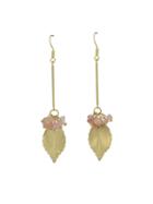 Romwe Pink Beads Charms Leaf Drop Earrings