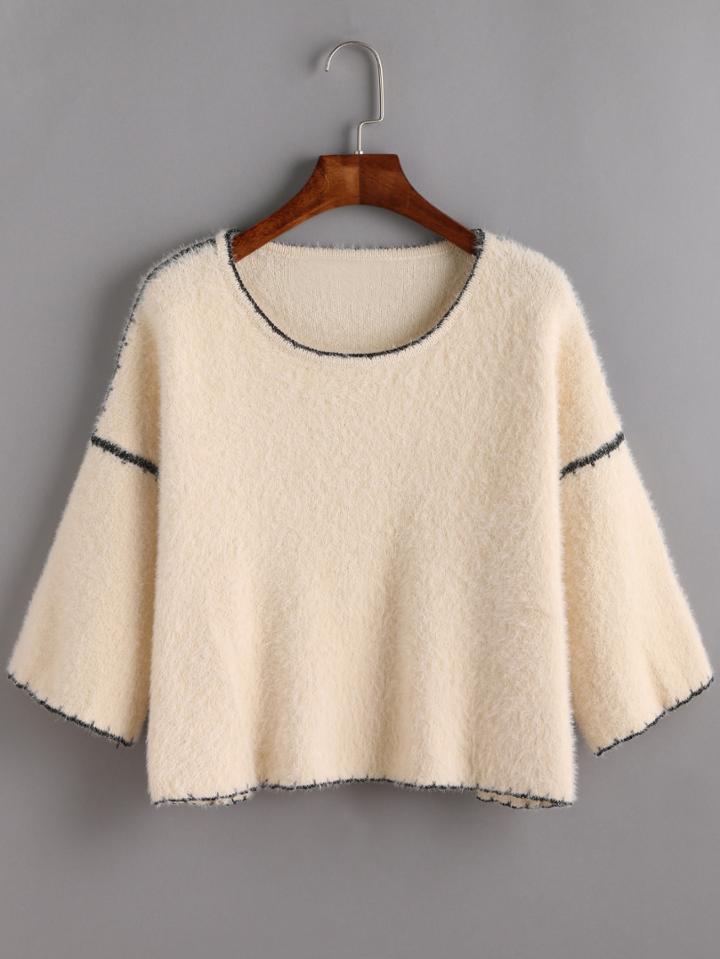 Romwe Dropped Shoulder Seam Mohair Jumper