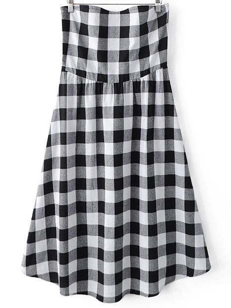 Romwe Black White Plaids High Waist Bandeau Dress