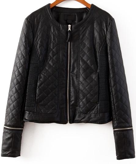 Romwe Diamond Patterned Zipper Crop Jacket