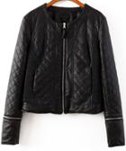 Romwe Diamond Patterned Zipper Crop Jacket