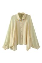 Romwe Asymmetric Dimante Embellished Batwing Cream Shirt
