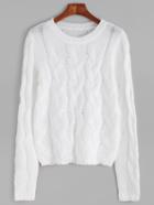 Romwe White Cable Knit Pullover Sweater