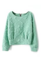 Romwe Jacquard Zippered Green Sweatshirt