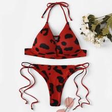 Romwe Leopard Ladder Cut-out Top With Tie Side Bikini