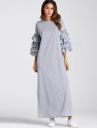 Romwe Tiered Frill Sleeve Full Length Dress