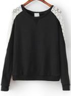 Romwe Black Lace Shoulder Round Neck Loose Sweatshirt