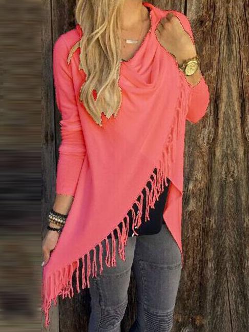 Romwe Draped Neck Tassel Red Coat