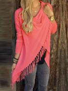 Romwe Draped Neck Tassel Red Coat