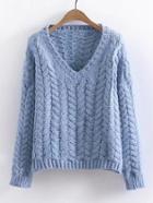 Romwe V Neckline Cable Knit Sweater